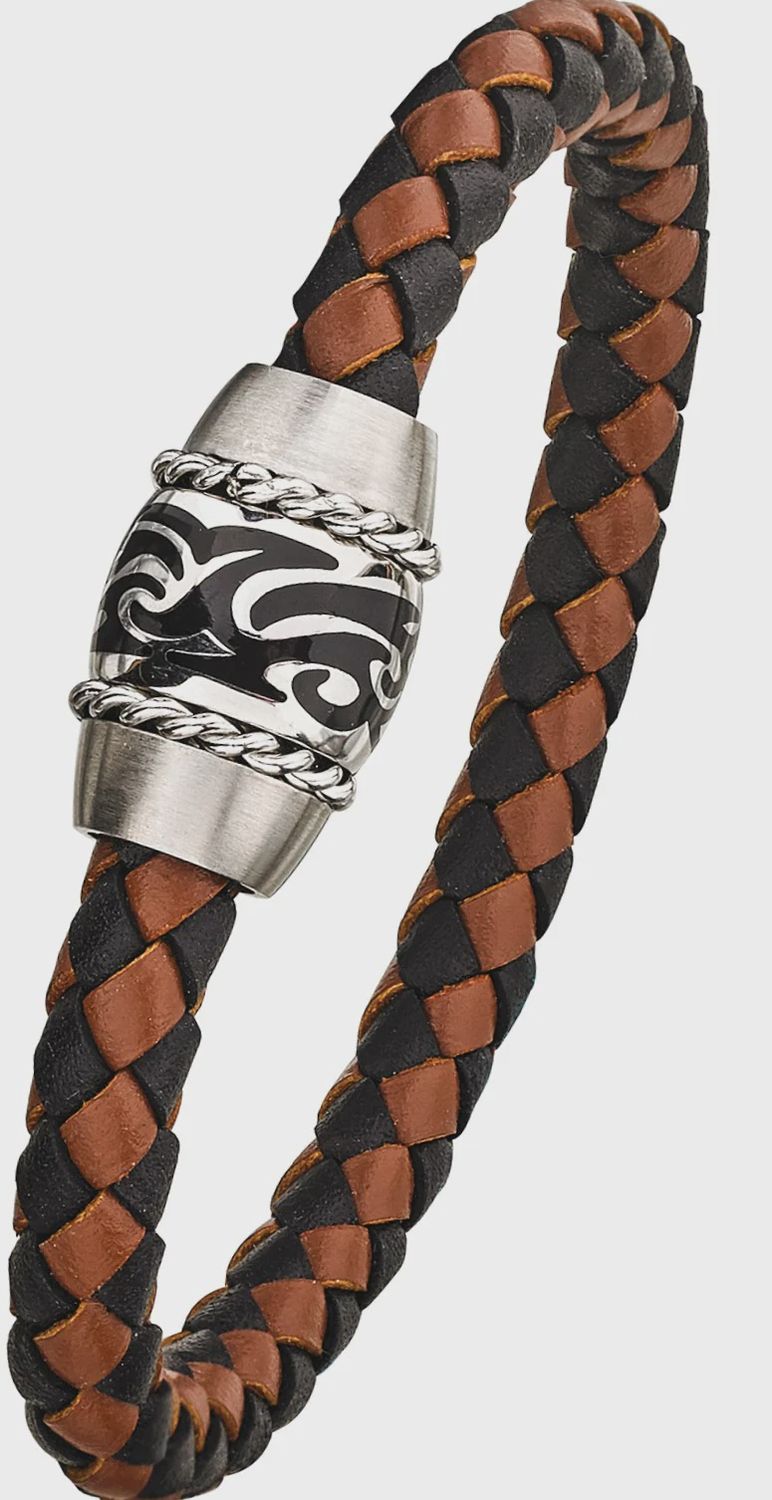 Alpine Braided Leather Bracelet - Black &amp; Brown LB710