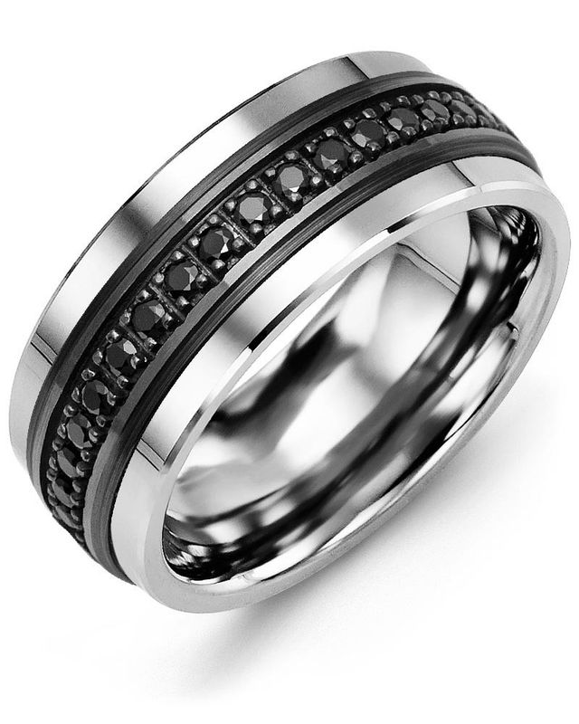 Madani Black Ceramic &amp; 10K Black Gold Diamond Ring 9mm 0.34ct