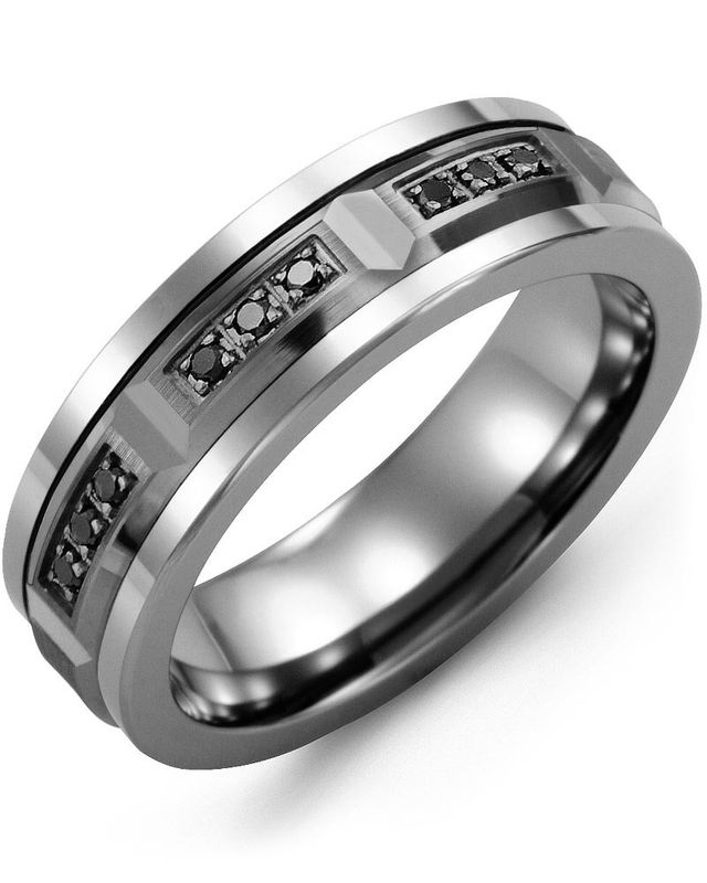 Madani Black Ceramic &amp; 10K Black Gold Diamond Ring 7mm  0.18ct