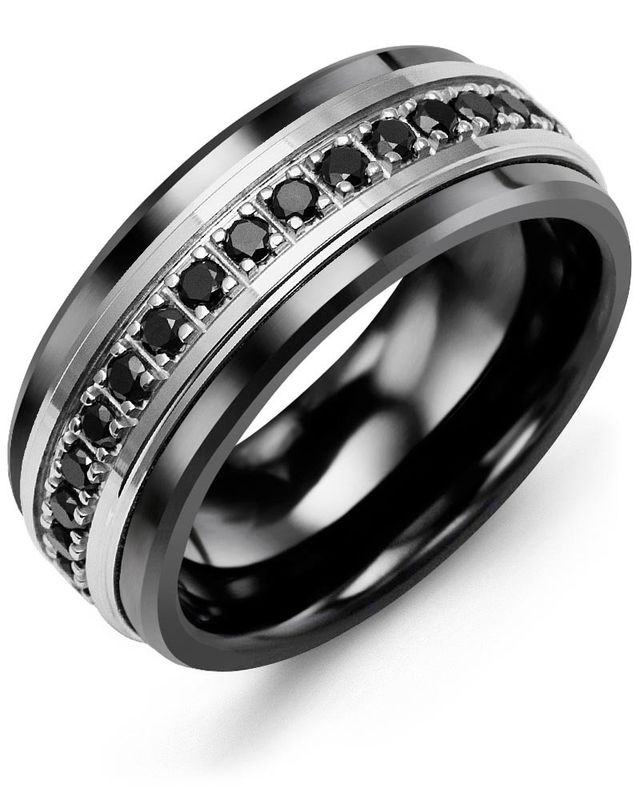Madani Black Ceramic &amp; 10K White Gold Black Diamond Ring 9mm 0.51ct