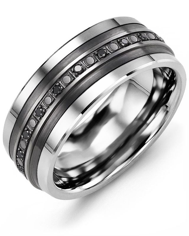 Madani Black Ceramic &amp; 10K Black Gold Diamond Ring 9mm 0.23ct