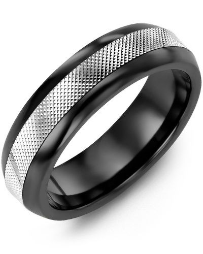 Madani Black Ceramic &amp; 10K White Gold Ring 6.5mm