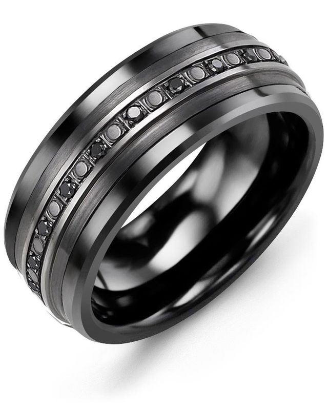 Madani Black Ceramic &amp; 10K Black Gold Diamond Ring 9mm 0.23ct