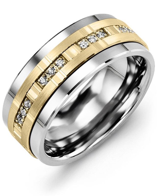 Madani Cobalt &amp; 10K White Gold Ring 9mm 0.12ct