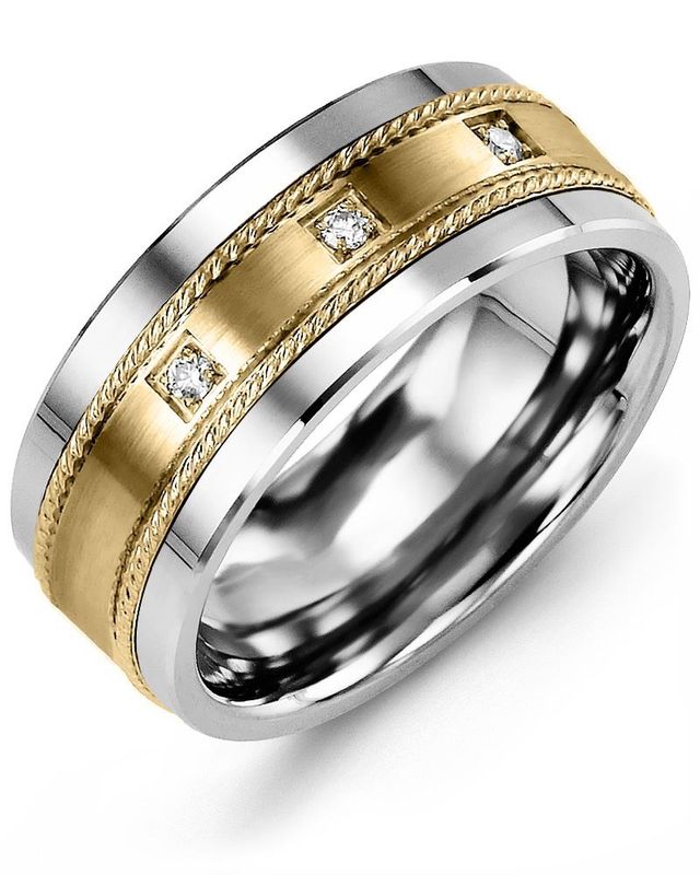 Madani Cobalt &amp; 10K White Gold Ring 9mm 0.06ct