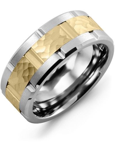 Madani Cobalt &amp; 10K Yellow Gold Hammer Design Ring 9mm