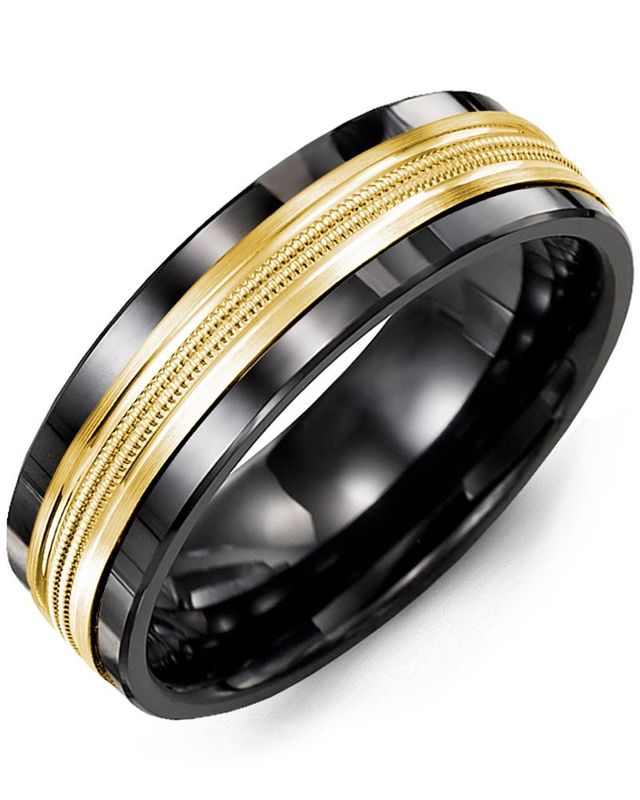 Madani Black Ceramic &amp; 10K White Gold Ring 7mm