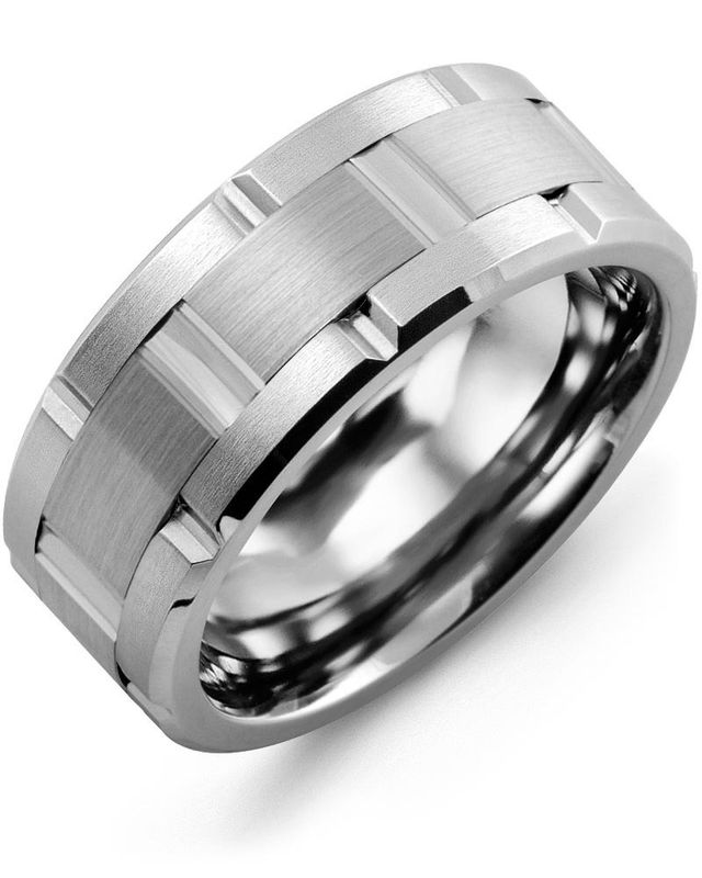 Madani Tungsten &amp; 10K Rose Gold Grooved Ring 9mm