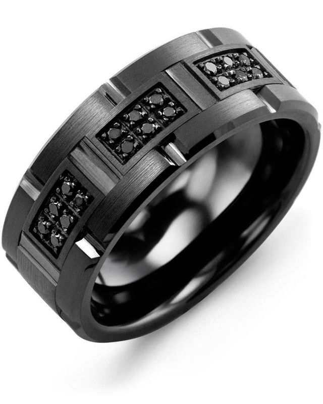 Madani Tungsten &amp; 10K Black Gold Ring 9 mm 0.18ct