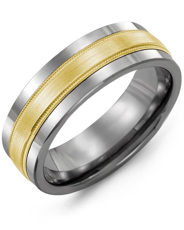 Madani Cobalt &amp; 10K White Gold Satin Milgrain Ring 7mm