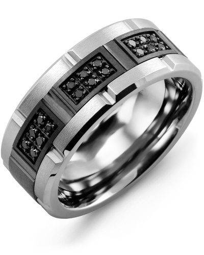 Madani Tungsten &amp; 10K Black Gold Ring 9 mm 0.18ct