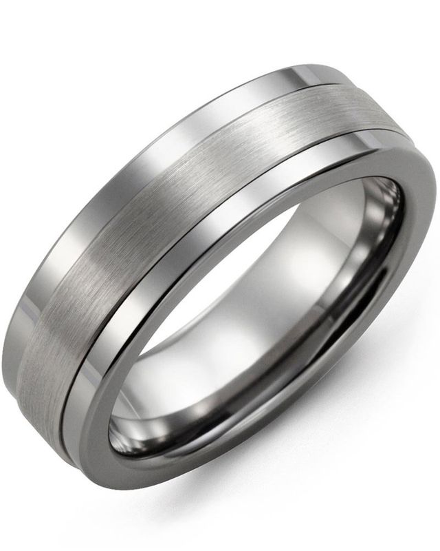 Madani Tungsten &amp; 10K White Gold Classic Satin Finish Ring 7mm