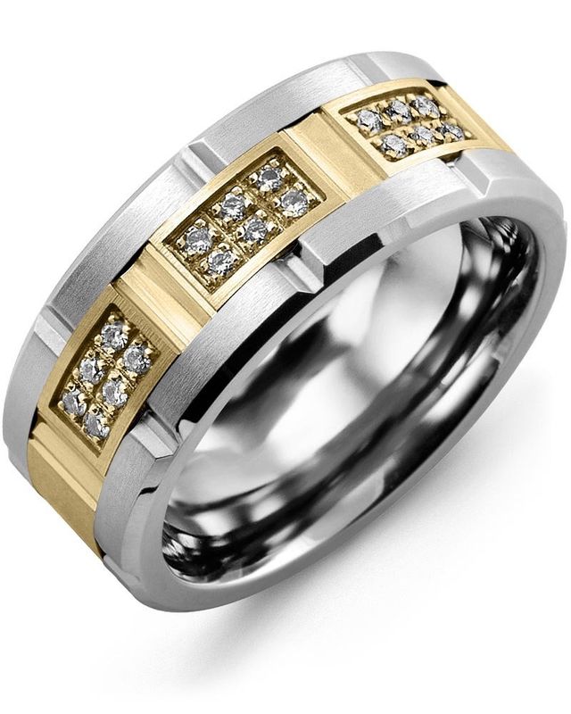 Madani Cobalt &amp; 10K White Gold Ring 9mm 0.18ct
