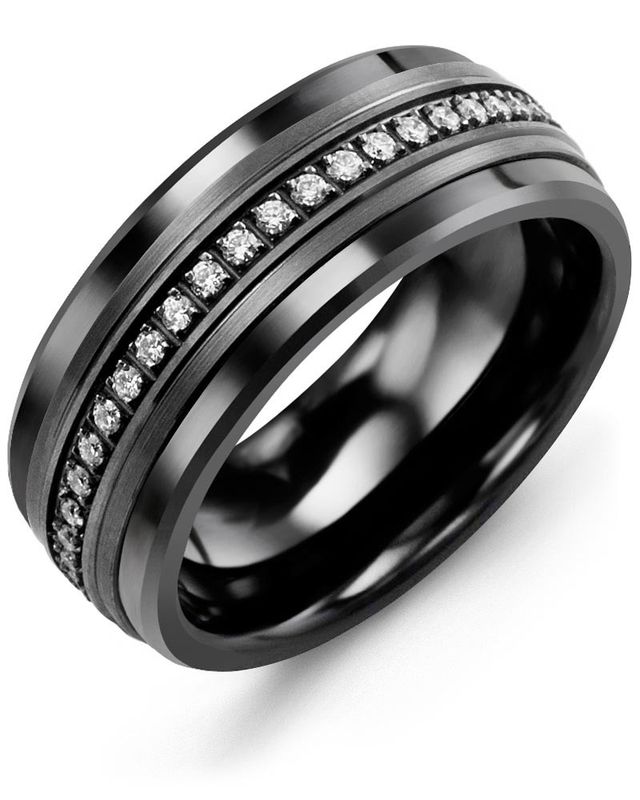 Madani Tungsten &amp; 10K Black Gold Eternity Ring 9mm 0.45ct