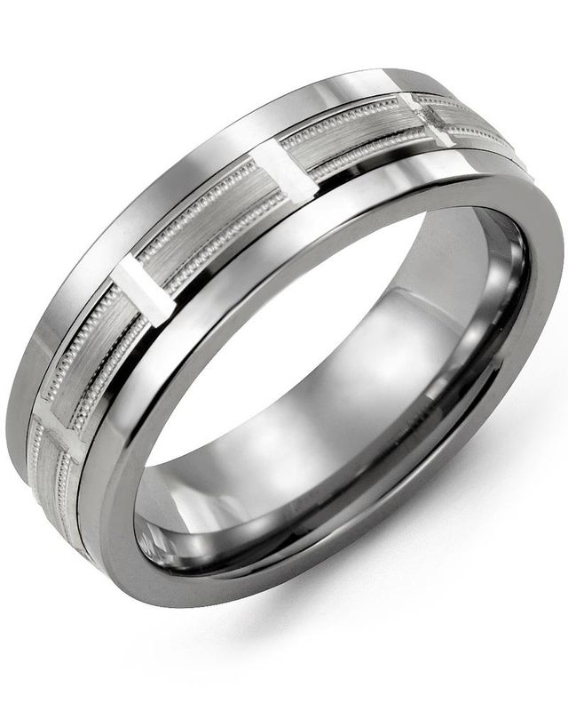 Madani Cobalt &amp; 10K Yellow Gold Bevelled Milgrain Ring 7mm