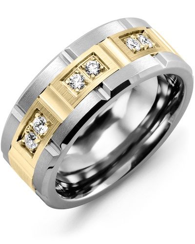 Madani Cobalt &amp; 10K Yellow Gold Ring 9mm 0.18ct