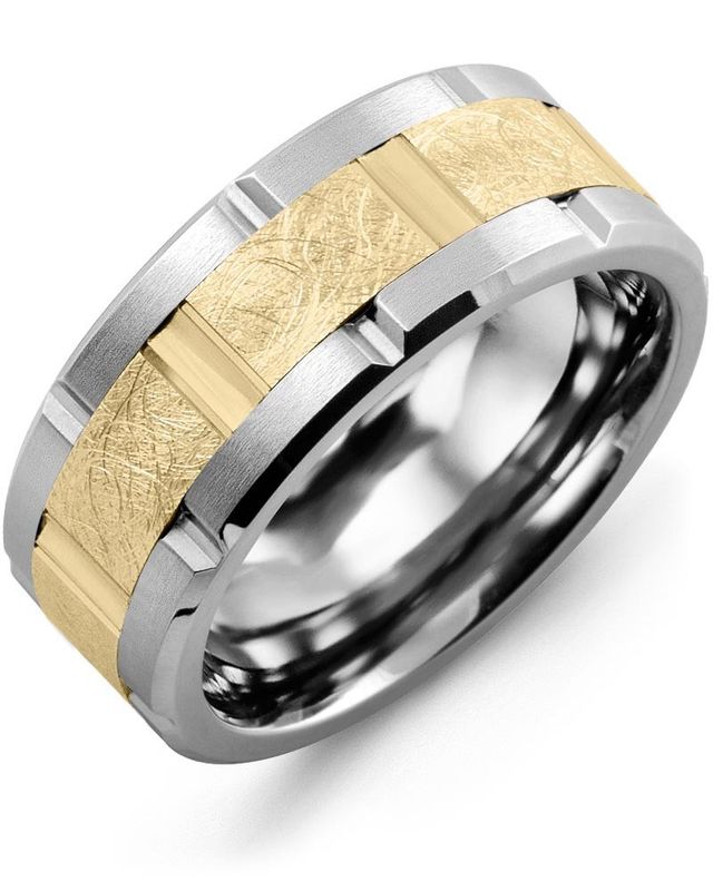Madani Cobalt &amp; 10K White Gold Textured Groove Ring 9mm
