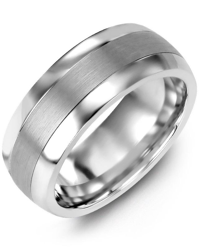 Madani Tungsten &amp; 10K White Gold Brushed Insert Ring 6.5mm