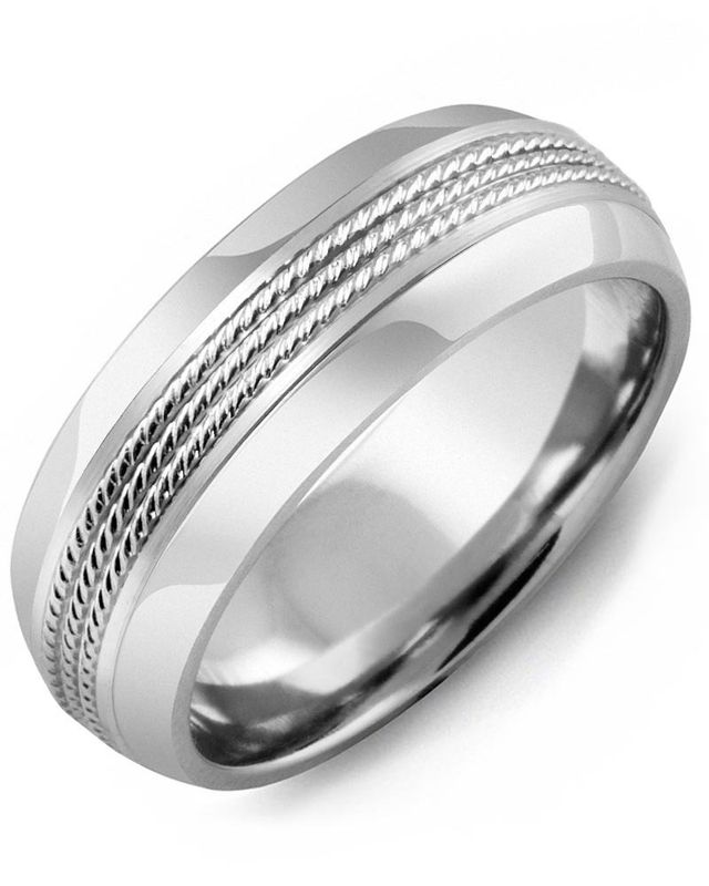 Madani Tungsten &amp; 10k White Gold Eternity Rope Ring 8.5mm