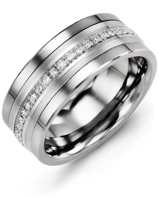 Madani Tungsten &amp; 10K White Gold 0 Eternity Ring 9mm 0.15ct