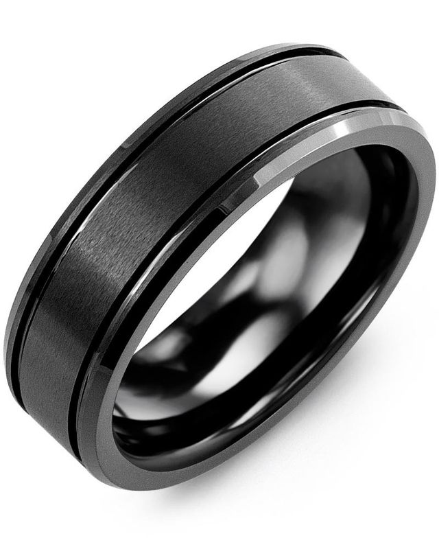 Madani Black Ceramic Bevelled Brush Ring 7mm