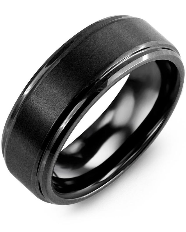 Madani Black Ceramic Brushed Polished Edges Ring 8mm