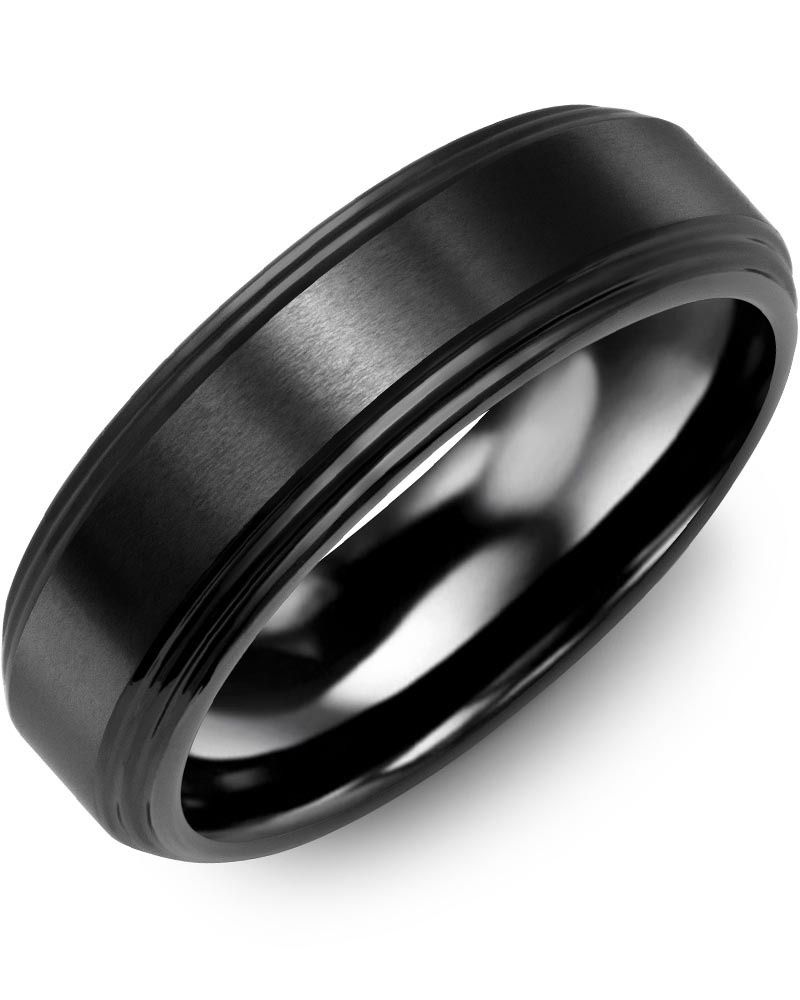 Madani Black Ceramic Brush Center Polished Edges Ring 7mm