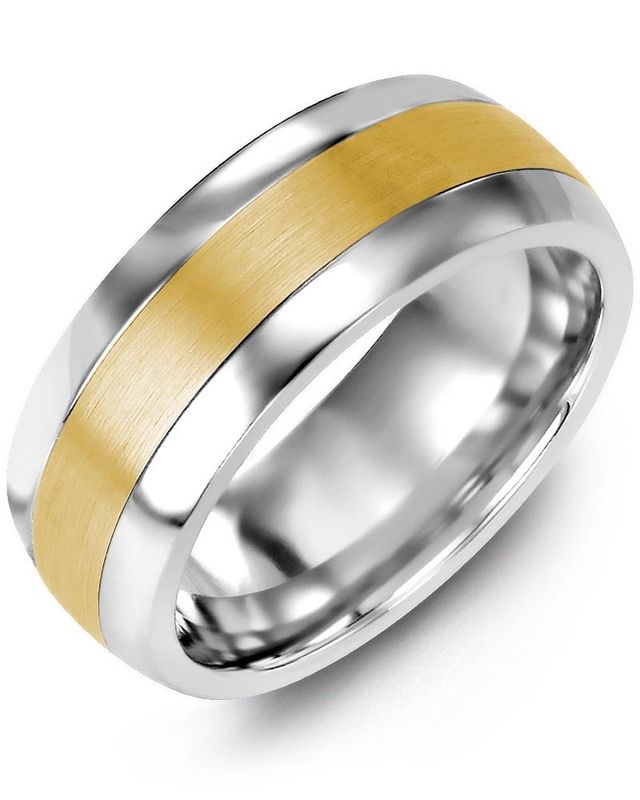 Madani Tungsten &amp; 10K Yellow Gold Plain Dome Ring 8.5mm