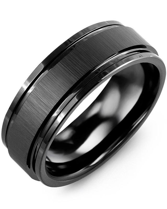 Madani Black Ceramic Center Polished Edges Ring 8mm