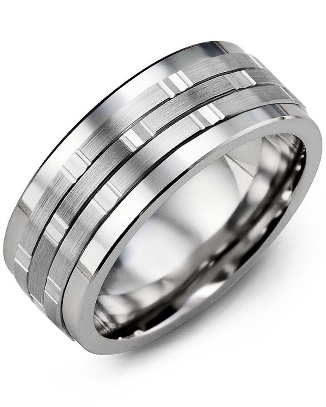 Madani Tungsten &amp; 10K White/Yellow Gold Multi-Faceted Ring 9mm