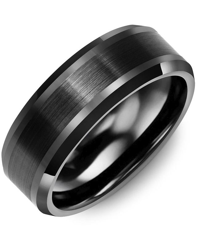 Madani Black Ceramic Bevelled Dual Finish Ring 8mm
