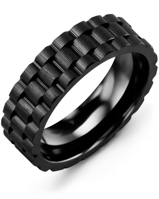 Madani Black Ceramic Eternity Brush Accents Ring 7mm