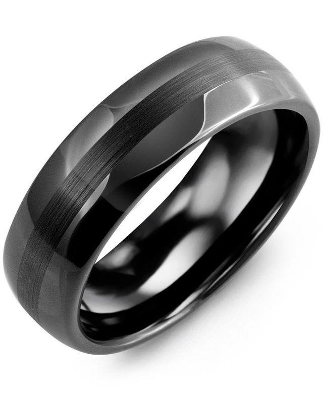 Madani Black Ceramic Two Band Effect Ring 7mm