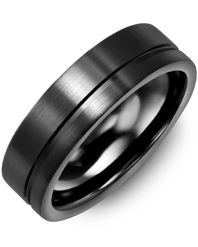 Madani Black Ceramic Off Center Brush Ring 7mm