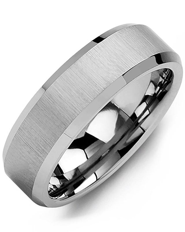 Madani Tungsten Bevelled Brushed Ring 7mm