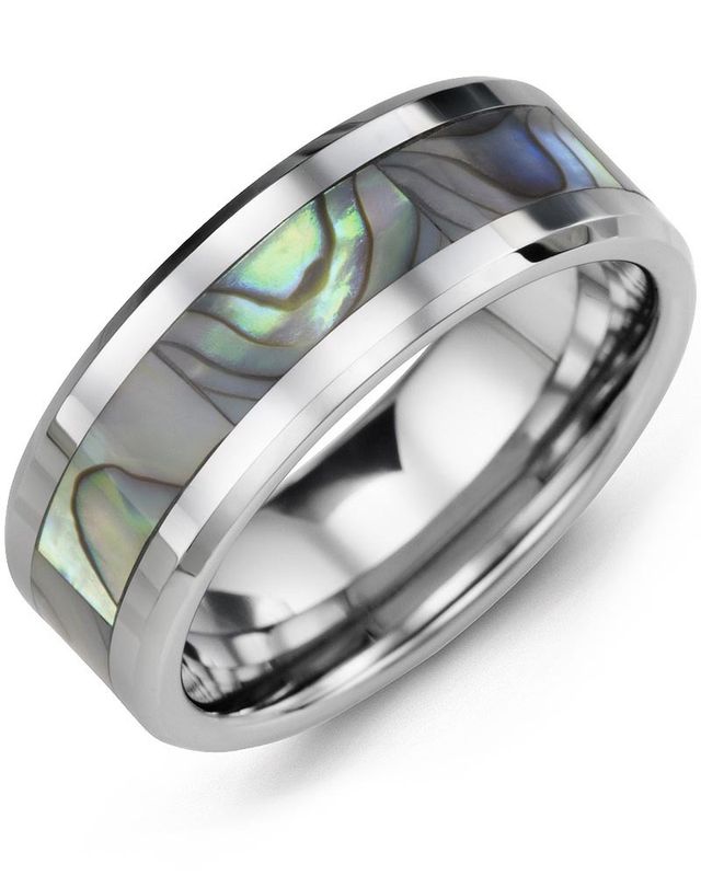 Madani Tungsten Bevelled Shell Inlay Ring 8mm