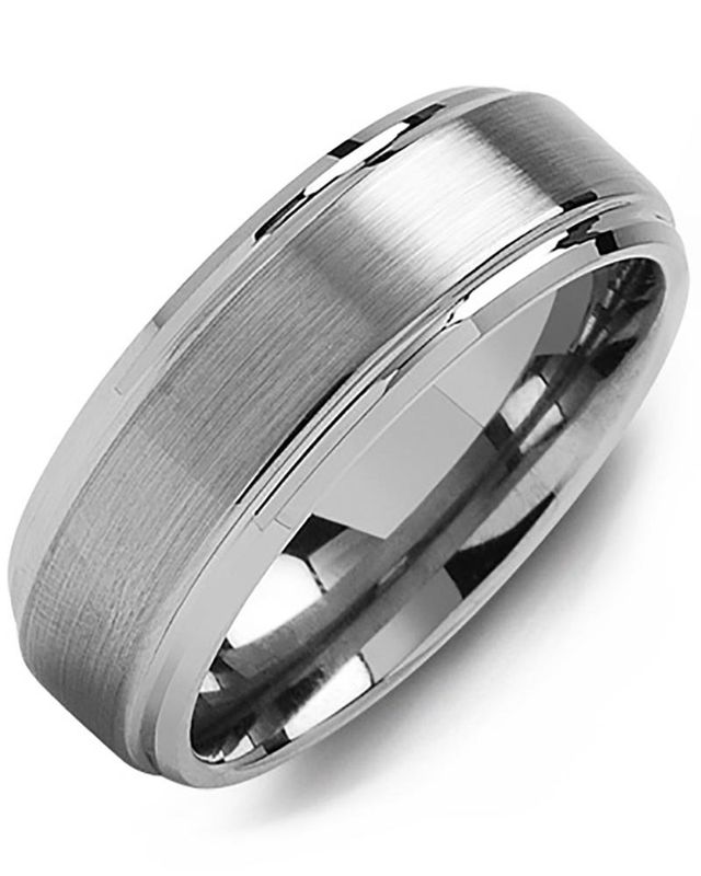 Madani Tungsten Brushed Polished Edges Ring 8mm