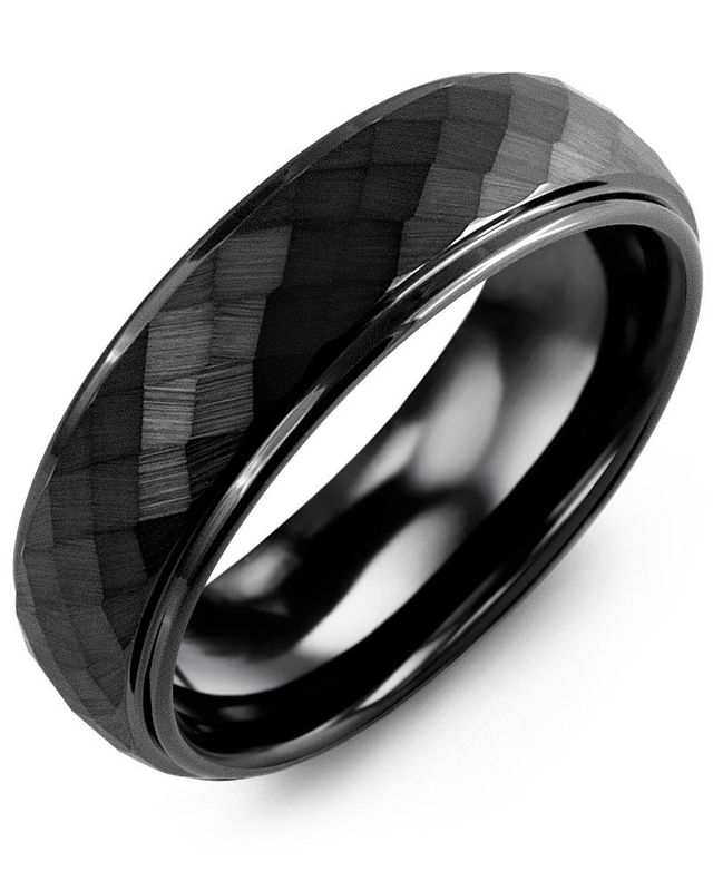 Madani Black Ceramic Matte Hammer Ring 7mm