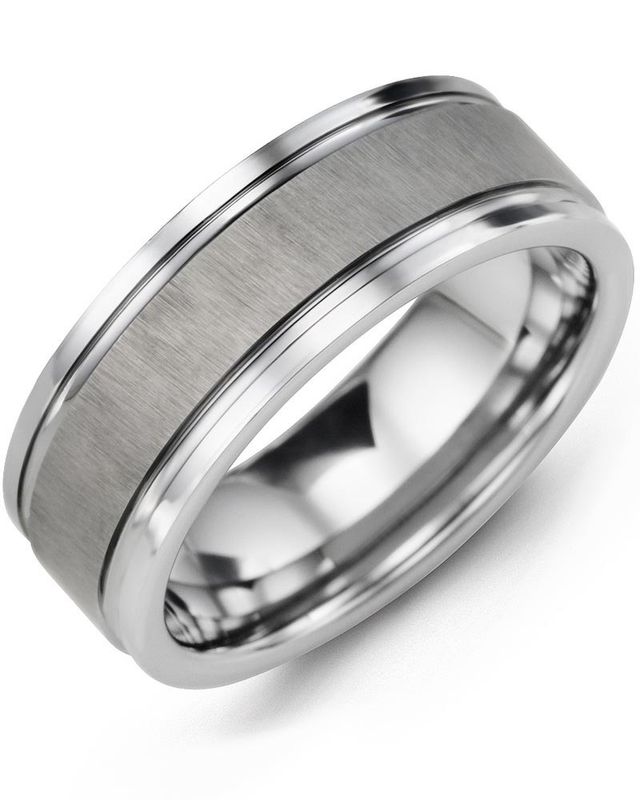 Madani Tungsten Satin Center Polished Edges Ring 8mm
