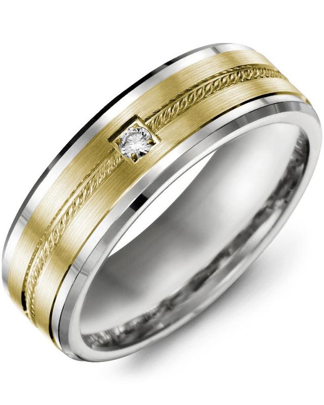 Madani Gold Centre Rope Diamond 0.05ct Ring 10K White 7mm