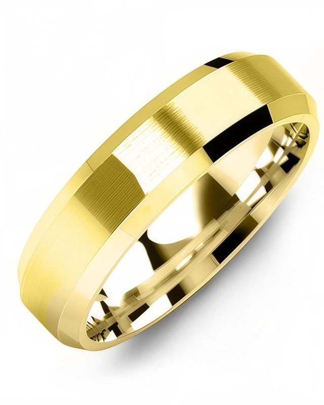 Madani Gold Brush Center Bevelled Edges Ring 10K Yellow 6mm