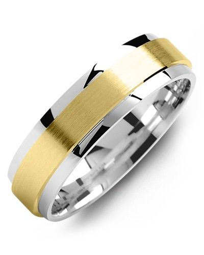 Madani Gold Brush Center Polished Edges Ring 10K White 7mm