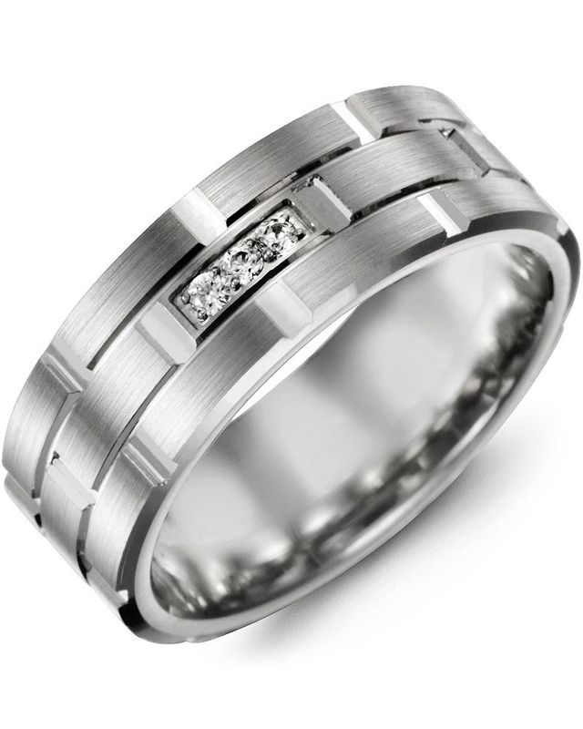 Madani Gold Carved Symmetrical Trio Diamond 0.06ct Ring 10K White