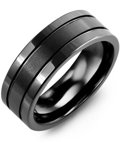 Madani Black Ceramic Triple-Band Effect Ring 8mm