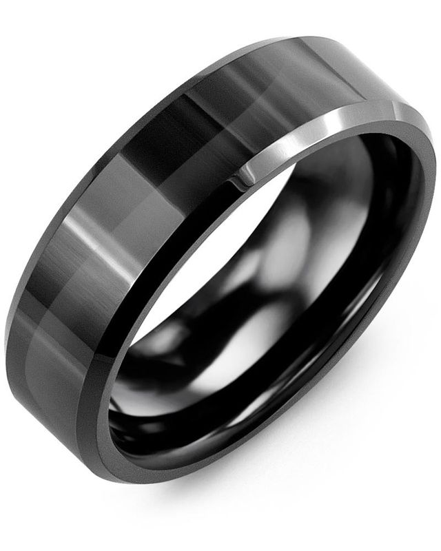 Madani Black Ceramic Polished Bevelled Ring 7mm