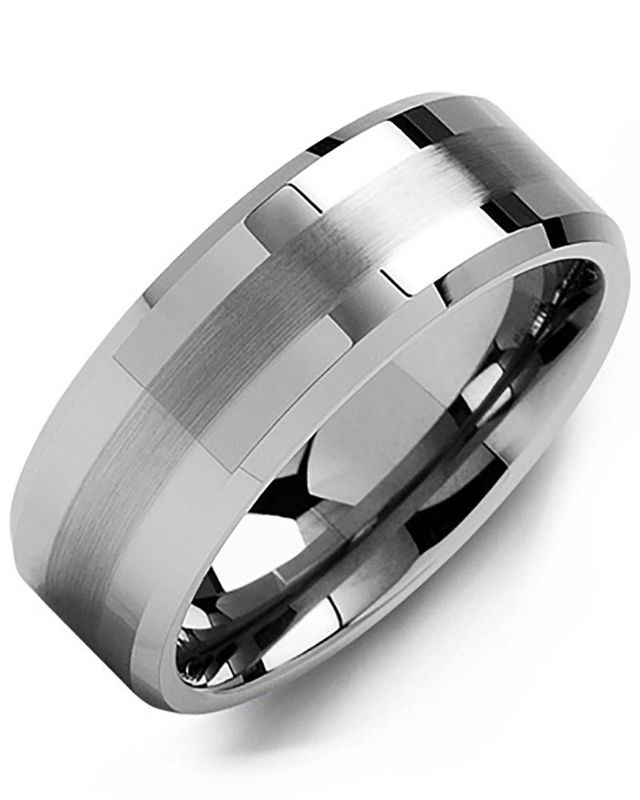 Madani Tungsten Bevelled Dual Finish Ring 8mm