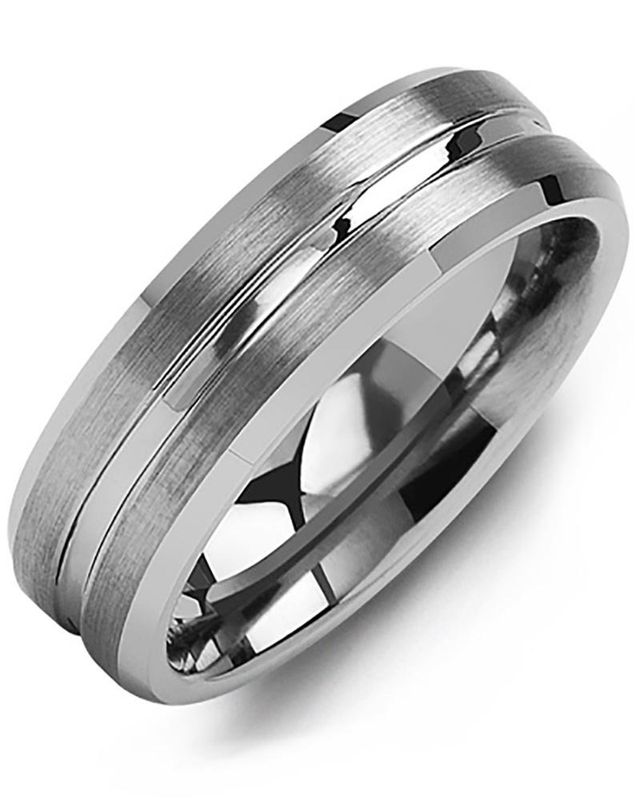 Madani Tungsten Brushed Grooved Center Ring 7mm