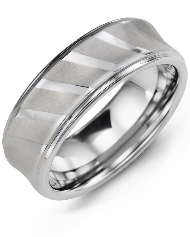 Madani Tungsten Diagonal Polished Lines Concave Ring 8mm
