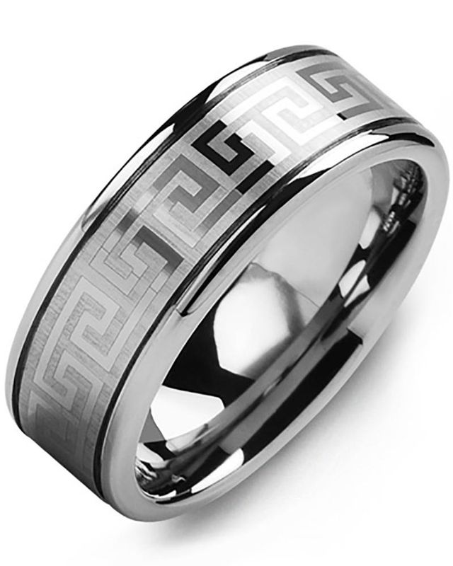 Madani Tungsten Eternity Greek Key Ring 8mm