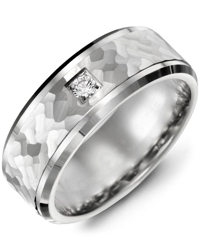 Madani Gold Bevelled Hammer Accents Diamond 0.05ct Ring 10K White